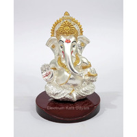 Electrum Kala udyam Four Hands Ganesha Statue for Car Dashboard|Silver Plated Statue of Ganpati for Peace and Prosperity| Idol for Pooja, Office and Home Decor and Gifts (MDMATSILMUKUT)