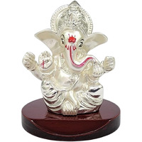 Electrum Kala udyam Four Hands Ganesha Statue for Car Dashboard|Silver Plated Statue of Ganpati for Peace and Prosperity| Idol for Pooja, Office and Home Decor and Gifts (MDROUNDMUK4HAND)