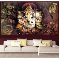 Maxstone Big Size Ganpati Wall Painting (50 x 30 Inch, Vynl) for Living Room, Bedroom, Home, Office, Hotels Decor Moden Wall Art Panals - Digital Paintings