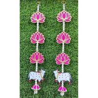 Urban TurtleHandmade Lotus with Cow & Jhumki Style Hanging for Ganpati Decor and Diwali Decoration|MDF Floral Wall Hangings for Home Decoration, Temple, Main Door Entrance |1 Pair | 25 Inch Each|, Engineered Wood