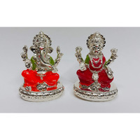 Gold Art India Gold and Silver Plated Laxmi Ganesha Pair Goddess Idol | Laxmi Devi Ganpati ji |for Diwali Pooja Sculpture Statue Home, Gifting,Showpiece (2.75 inches Height)(Silver and Enamel)
