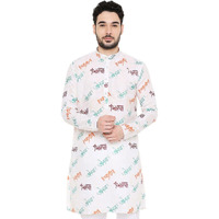 Maharaja Magic Cotton All Over Ganpati Bappa Morya Print Kurta in White for Men [MSKurta202-46]