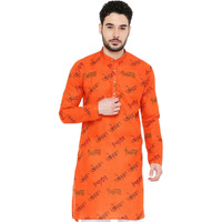 Maharaja Magic Cotton All Over Ganpati Bappa Morya Print Kurta in Orange for Men [MSKurta204-46]