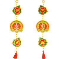 PD Craftozone Handmade shubh labh ganpati maa laxmi swastik Hanging for Home Decor | Festive Spiritual Hanging for Diwali Decor, Wedding Decor and All Festival Decor (Pan Shape)