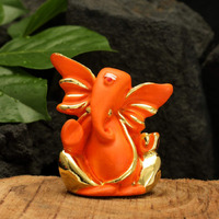 Collectible India Gold Plated Red Terracotta Ganesha Statue for Car Dashboard God Ganpati Idols Home Office Decor (Size 7cm x 6cm)