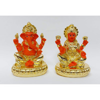 Gold Art India Gold Plated New Chakra Laxmi Ganesha Pair Goddess Idol | Laxmi Devi Ganpati Ji |for Diwali Dooja Sculpture Statue Home, Gifting,Showpiece (2.75 inches Height)(Gold Orange)