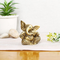 Collectible India Ganesha Brass Statue Sitting Ganpati Figurine (3 x 2 Inches)