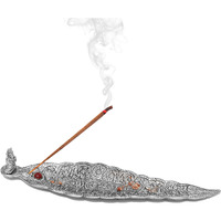 Pure Source India Aluminum Incense Holder & Ash Catcher Agarbatti Stand Featuring Ganesh Figurine (9x2 inch, Antique Silver)
