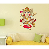Decals Design Shree Ganesh Wall Decal (PVC Vinyl, 70 cm x 50 cm x 70 cm, Multicolour)