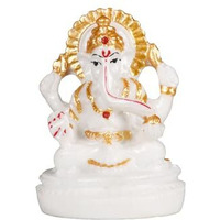 Daruh craft Lord Ganesha Idol Diwali Gifts Car Dashboard Idol with Base 4 Hands Small Ganesh Murti Ashirwad Mudra Ladoo Home Mandir Murti Housewarming Farewell Occasional Birthday Wedding Gifts
