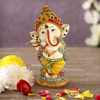 TIED RIBBONS Decorative Murli Ganesh Idol Statue Showpiece (Resin, Multicolor, 14 x 6 cm) - Decoration Items for Home Decor Mandir Living Room Bedroom Pooja Room Office Table Gifts