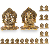 Collectible India Laxmi Ganesh Set Idol Showpiece Metal Gold Plated Lakshmi Ganesha Idols for Diwali Gifts Puja (Set 25)