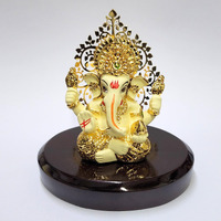 Gold Art India Lord Ganesha Idol Kalpavruksh Tree Ganesh Idol for Home Entrance Ganesh Ji for Car Dashboard | Ganesh Murti for Home Decor, Gifting & Pooja Room Oval MDF Base (Off White)