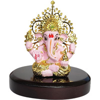 Gold Art India Lord Ganesha Idol Kalpavruksh Tree Ganesh Idol for Home Entrance Ganesh Ji for Car Dashboard | Ganesh Murti for Home Decor, Gifting & Pooja Room Oval MDF Base (Pink)