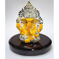 Gold Art India Lord Ganesha Idol Kalpavruksh Tree Ganesh Idol for Home Entrance Ganesh Ji for Car Dashboard | Ganesh Murti for Home Decor, Gifting & Pooja Room Oval MDF Base (Mango)