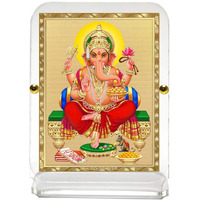 Eknoor 24 Carat Gold Plated Ganesh Ji God Idol Foil on Acrylic Base for Car Dashboard, Puja Ghar and Offices (Recta 1, 3 x 10 cm x 8 cm)
