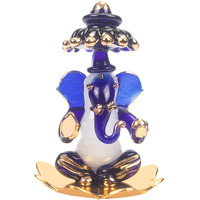 iCraft God Ganesh Sitting on Petal Statue (Murti) Idol Showpiece Handmade of Crystal Glass by for Worship, Decoration, Car Dashboard, Gift (Dark Blue), Small