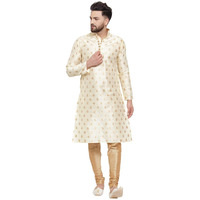 Larwa Ethnic Loop Button Ganesh print Kurta Pyjama set Beige,SIZE:40