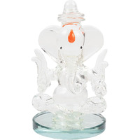iCraft God Ganesh Sitting with Chakra Statue (Murti) Idol Showpiece Handmade of Crystal Glass by for Worship, Decoration, Car Dashboard, Gift (Blue), Small