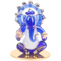 iCraft God Ganesh Sitting Statue (Murti) Idol Showpiece Handmade of Crystal Glass for Worship, Decoration, Car Dashboard, Gift (Dark Blue)