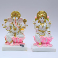 S patnaik Laxmi Ganesh Murti Gold Plated Cultured Marble Stone for Home Temple Mandir Ghr Pooja Idol Office Gift Statue- 7 Inch Standard Size