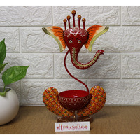 Homesutraa Iron Metal Lord Ganesh Tealight Candle Holder Red, 11 Inch, Pack of 1 - Pooja Room Table Decor Home Decoration and Gift Item