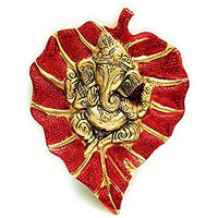 Prince Home Decor & GiftsMulticolour Handmade Decorative Feng Shui Metal Pan Leaf Hanging Ganesh Ji Statue (Gold red)
