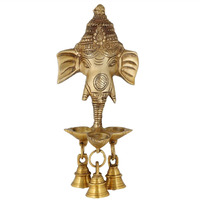 YES I CAN Antique Look Brass Statue/Idol Ganesh Wall Hanging with Diyas and Bells 9.5 Inch, Weight - 700 GMS