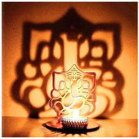 VR Creatives Decorative MDF Lord Ganesh Shadow Tea Light Holder (Golden)