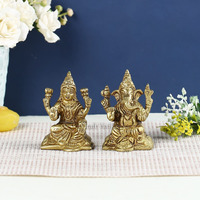 Collectible India Brass Lakshmi Ganesha Idol Handmade Religious Goddess Laxmi Ganesh Sculpture Diwali Puja Murti Gift