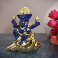 TIED RIBBONS Resin Gold Plated Ganesh Idol (7.9 cm x 6 cm, Multicolour) - for Car Dashboard