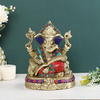 Collectible India Brass Shubh Labh Writing Ganesh Idol, 8 Inches Height, Multicolour