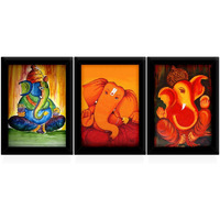 TIED RIBBONS Ganesh Painting for Wall Decoration Paintings with frame Set of 3 (13.6 inch X 10.2 inch) for Living Room Pooja Room Home Decor Office Bedroom Decorative Gift Items