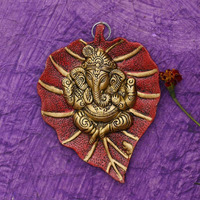 Rci Handicrafts Metal Leaf Ganesh Door Hanging Wall Art for Home Decor (Red)