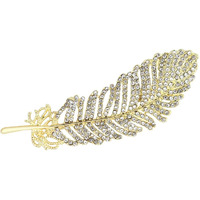 UJOY Lapel Pins Brooch Fashion Design Feather Gold with White CZ Stone