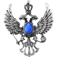 UJOY Lapel Pins Brooch Fashion Double Headed Eagle Design in Silver with Blue