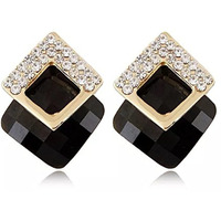 Shining Diva Fashion Gold Plated Latest Stylish Crystal Stud Earrings for Women and Girls (Black) (9185er)