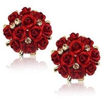 YouBella Jewellery for women earings Crystal Rose Shape Floral Stud Earrings for Girls and Women (Red)