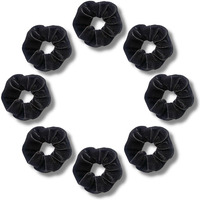 SILVR BEAR - Black Buttery Soft Velvet Scrunchies - Set of 8 | Anti-Hair-Breakage, Luxury Ponytail Holders pack for Girls, Women, Hair Ties, Best gift for Sister, Friend, Mom (Black Velvet 8))