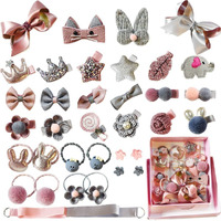 ginoya brothers 36 Pieces Pink & Grey Fancy Head-Wear Accessories For Baby Girls/Toddlers [1 Pack]