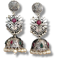 ROYAL NEEDS ; YOUR HIGHNESS Oxidised Silver Polish Earrings (Traditiona, Girls)