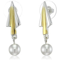 Estele Gold & Rhodium Plated Dual Tone Drapes & Glow Pearl Earring for Women