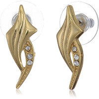 Estele 24 Kt Gold Plated Leaf Stud Earrings with Austrian Crystals for Women