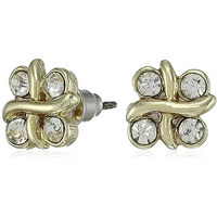 Estele Gold Tone Four Square Classic Stud Earring with Austrian Crystals for Women
