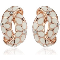 Estele Fashion Jewellery Rose Gold Plated Floral Print Designer Stud Earrings with White Enamel & Crystals for Girls/Women-702/707 ER