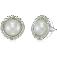 Estele Rhodium Plated Bold Pearl Blissfull Stud Earring for Women