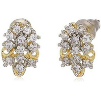 Estele Womens 24 Kt Gold Plated American Diamond Fern Leaf Stud Earrings