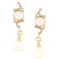 Estele Rhodium Plated American Diamond Pearl Flower Drop Earrings For Women