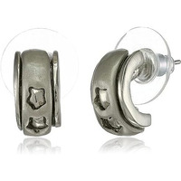 Estele Rhodium Plated Gunmetal Finish Star Inscribed Hoop Earring for Women
