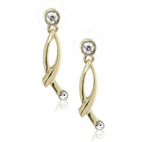 Estele Gold Plated Crystal Amethyst Leaf pattern Drop Earrings